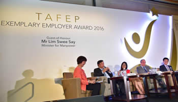 TAFEP Panel Discussion 2016 include 3E Accounting Pte Ltd, DBS, American Club and Courts Singapore