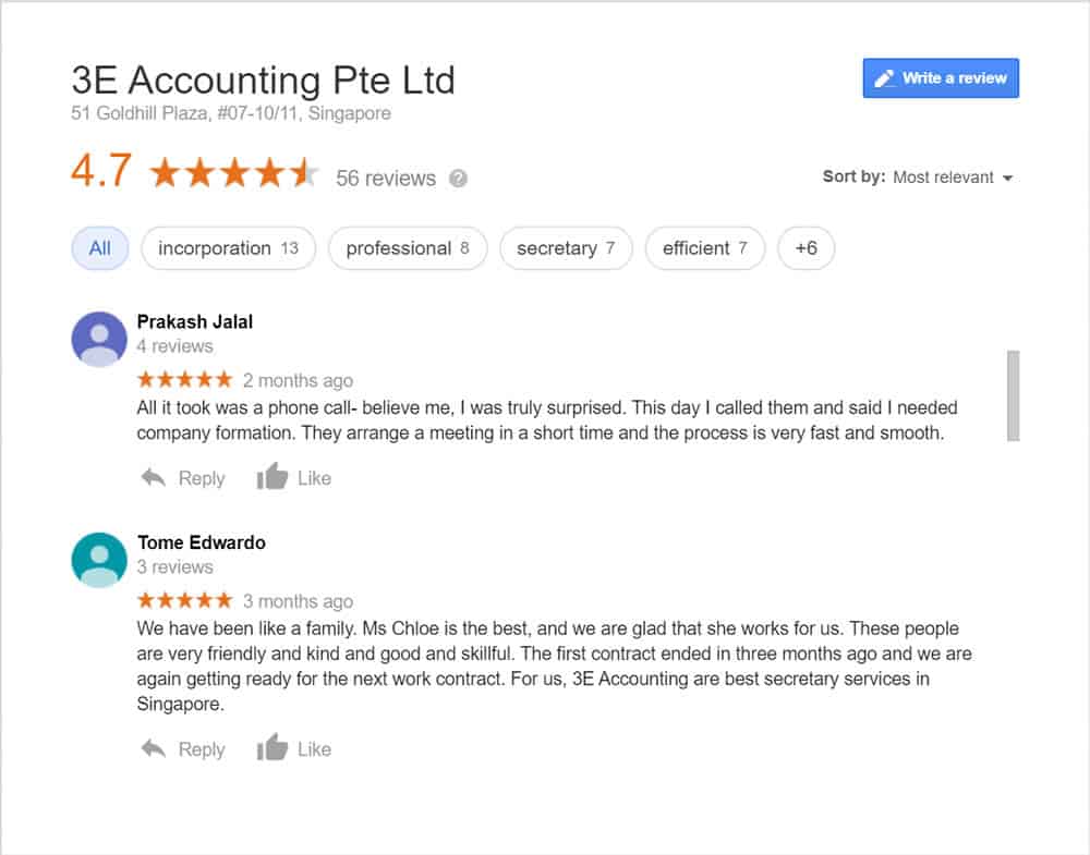 3E Accounting Singapore Google Business Reviews